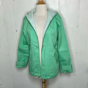 Denim & Co. women's M mint‎ green hooded jacket cotton front zip pockets
